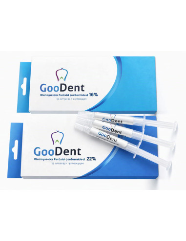 Blanqueador Dental Casero GooDent Peróxido de Carbamida 16% y 22% – Caja x3 Jeringas 3 g