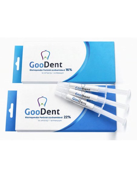 Blanqueador Dental Casero GooDent Peróxido de Carbamida 16% y 22% – Caja x3 Jeringas 3 g